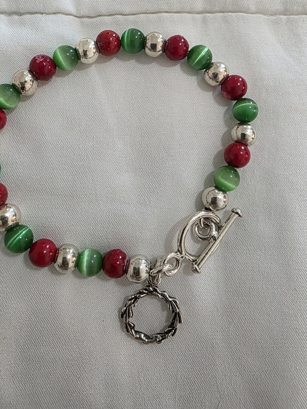Bracelet Christmas Wreath Charm Sterling Silver Beaded